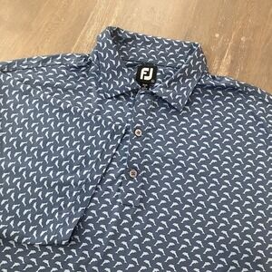 Footjoy FJ Shirt Mens XL Blue Dolphin Print Performance Stretch Golf Polo